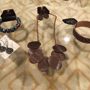 Paparazzi & Boho Jewelry Bundle - 4pc Set: Copper, Leather, Ceramic & Enamel